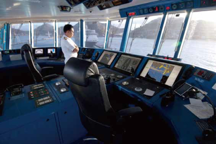Integrated Bridge System(综合船桥系统)，将APRA/Radar(雷达系统)及ECDIS(电子海图信息)、Auto Pilot(自动操纵系统)等各种航海计量器相结合，实现座舱化，可在操作中心集中管理和操作几乎所有的航海信息。